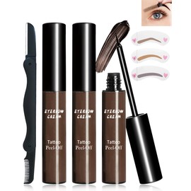Eyebrow Tattoo Peel Off 2 Pieces Waterproof Eyebrow Colour Tint with 6 Stencils, Tattoo Tinted Eyebrow Gel for Peeling, Long-Lasting Transferproof Eyebrow Gel Lasts 3 Days, 01# Dark Brown