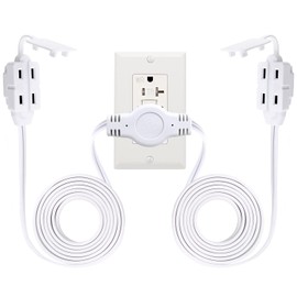 K KASONIC 12 Feet Twin Extension Cord Power Strip, 6 Feet on Each Side, Flat Head Outlet Plug,6 Polarized Outlets with Safety Cover, Double Extension Cord Splitter for Indoor Use, ETL Listed, White