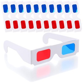 10 Pairs 3D Paper Glasses for Movies, Red and Cyan 3D Glasses White Frame Anaglyph Cardboard for Movies - Folded in Protective Sleeve
