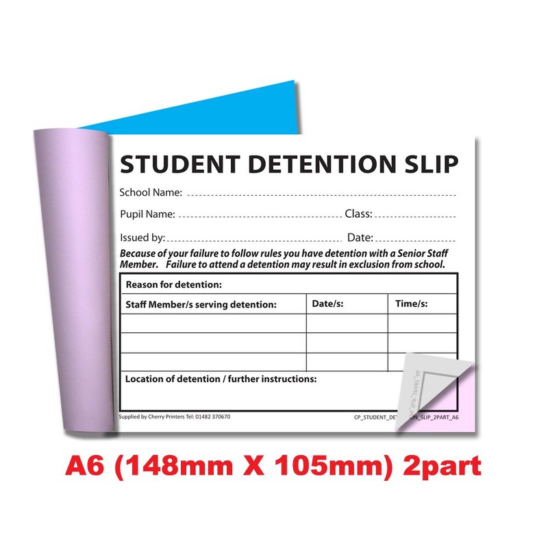 Cherry Carbonless NCR Student Detention Slip Duplicate Book A6 50