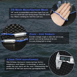 Drasry Saltwater Fishing Cast Net 3/8 inch Mesh Size for Bait Shrimp Trap Fish Heavy Duty Throw Net 3FT to 12FT Radius 4FT Radius 0.66LB/ FT