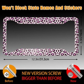 Pink Leopard Print License Plate Frame Metal Aluminum License Plate Cover Car Tag Holder with 4 Holes, Women Men Auto Decoration for USA Canada Vehicle Standard (Set of 2, 12.3" x 6.3")