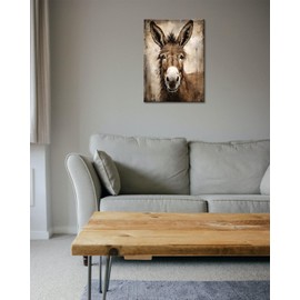 Donkey Canvas Wall Art Farmhouse Animal Donkey Wall Decor Farmhouse Rustic Wood Boards Framed Funny Animal Wall Art Painting for Bathroom Bedroom Decor