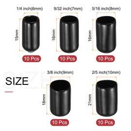 uxcell 50pcs Round Rubber End Caps Protective Caps 6mm 7mm 8mm 9mm 10mm Black Screw Thread Protectors