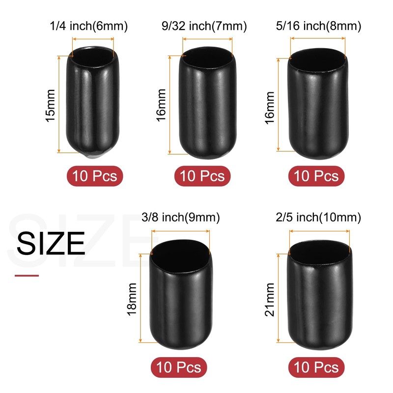 uxcell 50pcs Round Rubber End Caps Protective Caps 6mm 7mm
