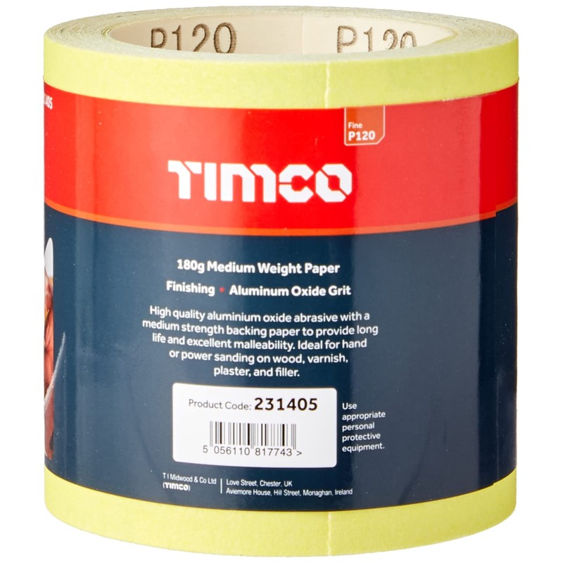 TIMCO 120 Grit Sandpaper Roll - Yellow -115mm x 10m