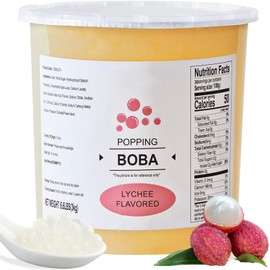 Soeos Lychee Popping Boba Pearls, 6.6 lbs (3000g), Bursting Boba Pearls for Bubble Tea, Beverages, Shakes, Desserts, Smoothie and Ice Cream Topping, Ready-to-Eat
