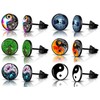 SIISPRI 6Pairs YinYang Mens Earrings Set Hypoallergenic Surgical Stainless Steel