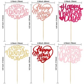 Gyufise 24Pcs Happy Mother's Day Cupcake Toppers Glitter Heart Love Mother Birthday Cupcake Picks Decorations for Best Mom Eve Happy Mother's Day Birthday Party Supplies Multi