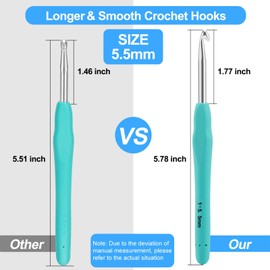 Vodiye Crochet Hooks, Professional Extra Long  5.5mm Crochet Hook, Ergonomic Handle Crochet Hooks Set, Crochet Needle for Beginners and Experienced Crochet Hooks Lovers