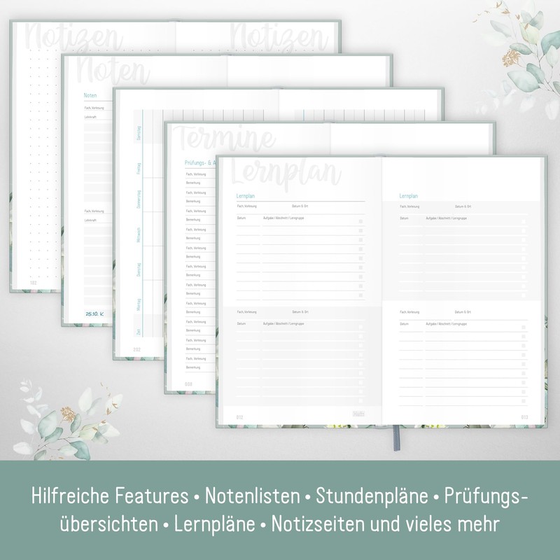 Häfft - Timer A6 Slim 2025/2026 "Minty Leaves" Student Calendar