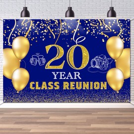 Dill-Dall 20 Year Class Reunion Backdrop Wall Banner, Class of 2005, Happy 20th Anniversary Classmate Party Photo Background Decorations Supplies Hanging Sign Poster, 6x4ft Blue