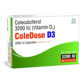 Vitamin D 3200 IU –Equivalent to 80 mcg - ColeDose D3, Premium Vitamin - 30 Capsules- One a Day