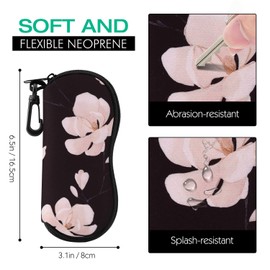 MoKo Sunglasses Soft Case Ultra Light Neoprene Zipper Eyeglass Case with Belt Clip, Black & White Magnolia