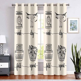 BSPPTI Laundry Curtains, Laundry Quotes Wash Dry Fold Repeat Curtain Room Darkening Thermal Insulated Grommets Window Drapes for Living, Dining, Bedroom, 42"x 84", 2 Panels, CLLSSP803