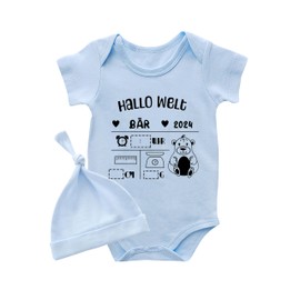 AOUYOA Baby Twins Bodysuit Cute Animal Pattern Newborn Baby Bodysuit Boy Girl Baby Twins Gift Funny Baby Clothes, blue hello world