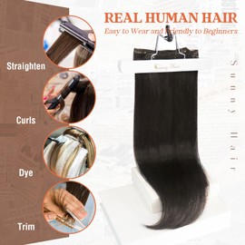 Sunny Hair Clip in Hair Extensions Human Hair Invisible Clip in Hair Extensions Real Human Hair Straight Hair Extensions for Women 14inch Darkest Brown