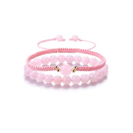 Jovivi Rose Quartz Bracelets for Womens,Pink Healing Crystal Beaded Bracelets for Women Jewellery Gifts