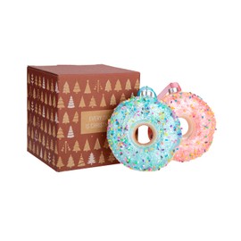 Every Day is Christmas Glass Blown Ornaments Cute Hand Made Figurines Tree Decoration, Donuts Set of 2