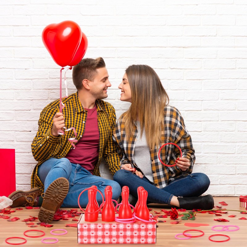 Leitee 33 Pcs Valentine Bottle Toss Game Bowling Set Red