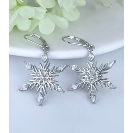 Snowflake Earrings for Women 925 Sterling Silver Christmas Earrings kite cut Snow Flower Leverback Winter Drop Dangle Earrings Jewelry Gifts for Her