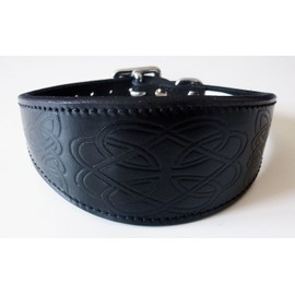4doggies 17-21 Inch Black CELTIC Leather Greyhound Collar Large Hound Dog Collar