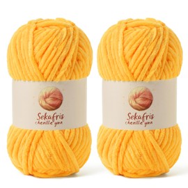 2 Pack Chunky Chenille Yarn for Crocheting, Baby Yarn for Crocheting Soft Blanket, 174.9 yds /7 oz Crochet Yarn, Bulky 5 Amigurumi Yarns, Fluffy Velvet Yarns for Knitting Crafts (2 Golden Yellow)