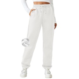 PINSPARK Womens Winter Sweatpants Fleece Warm Jogger Pants Casual Baggy Athletic Pant Warm Long Trousers Pockets White M