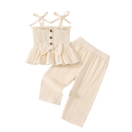 Toddler Girl Clothes 2T Solid Color Sleeveless Ruffle Halter Tops Pants Set Baby Summer Outfits, Apricot Baby Girls' Pant Sets 2-3T