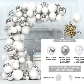 Party balloon，party supplies, different sizes, 5, 12,10, 18 inches balloons, suitable for children's parties, birthday parties, weddings and other various party scenes. (White and silver)
