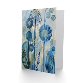 Artery8 Greeting Card Abstract Blue Wildflowers Watercolour Floral Blank For Him Or Her Art Birthday Card