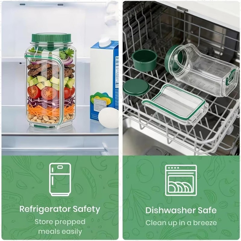 SURPRIZON Salad Jar with Side Opening, Leakproof Mason Jar Container,