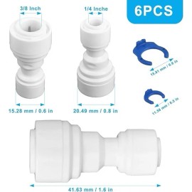 N/A 6PCS 1/4" to 3/8" RO Water Filter Quick Connect Fittings Push Fit Tube Plastic