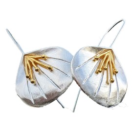 Fibonacci's 925 Sterling Silver & 18k Gold Vermeil Lily Flower Petal Earrings with Luxury Gift Box
