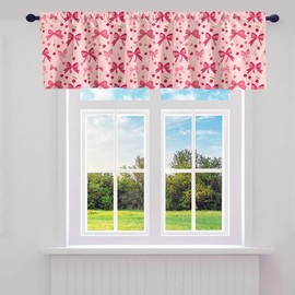 Feelyou Bow Valance Curtains for Living Room Bedroom 1 Panel 52"x18" Cheery Curtain Valances for Windows Bathroom Room Decor Cute Kitchen Curtains Valances Hot Pink Window Treatment