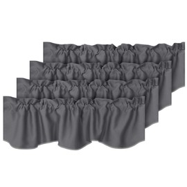 H.VERSAILTEX 4 Panels Blackout Curtain Valances for Kitchen Windows/Living Room/Bathroom Privacy Protection Rod Pocket Decoration Scalloped Winow Valance Curtains, 52" W x 18" L, Charcoal Gray
