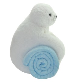 Stuffed Animal Toy and Blanket Set, Plush Toy and Cozy Throw Blanket Combo, for Kids or Girlfriends on Birthdays and Festivals, Snuggle Pet & Comfort Sleeping Toy (Seal White)