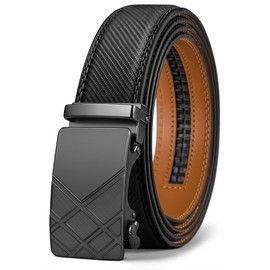BULLIANT Men's Ratchet Leather Belt, Automatic Clasp, for Men’s Suit, Business Clothing, Width 35 mm, Size Adjusted
