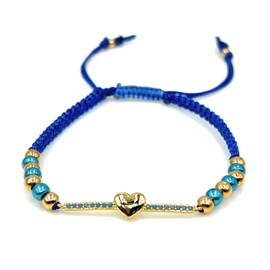 Valentines Bracelets for Women Adjustable Friendship Blue Heart Zirconia Connector