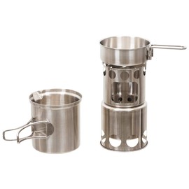 Fox Outdoor Travel Cooking Set, Stainless Steel, 5 Pieces, Camping Pan, Pot and Cooker