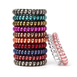 Lazos para el cabello en espiral sin arrugas, coloridos lazos para el cabello sin rastro, lazos elásticos para el cabello, cordones para el teléfono, bobinas impermeables para mujeres y niñas, bobinas de pelo sin arrugas, multicolor, 12 unidades (color A)