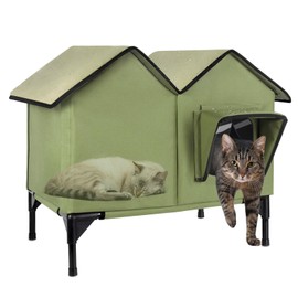 Outdoor Cat House Weatherproof, Insulated Cat Houses for Outdoor Cats, Large Outside Cat House, Waterproof Feral Cat Shelter with Escape Doors & Elevated Base, Easy Assembly