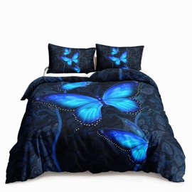 HOSIMA Blue Butterfly Bedding Set for Girls，Mandala Bedding Boho Floral Comforter Cover Decor for Bedroom, Butterfly Print Duvet Cover Full Size.(No Comforter)