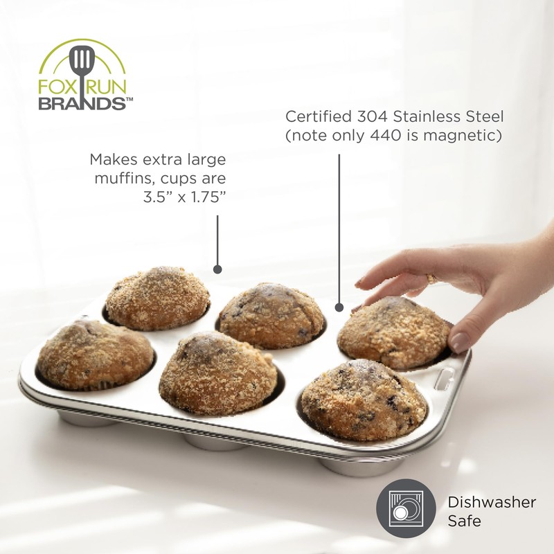 Fox Run Stainless Steel Extra Large Muffin and Cupcake Pan,
