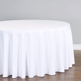 LTC LINENS 5 Pack 120 Inch Round Tablecloth White - Bulk for 60 Inch Round Table Floor Length - Wrinkle Resistant Polyester Fabric Cloth for Wedding