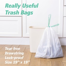 Bay Ridge Laguna 4 Gallon Drawstring Trash Bags - 0.5 Mil Strong - Small Garbage Bags - for Office Bathroom Kitchen - Individual, Unscented, White, 19" x 19", 60 Count