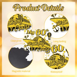 Cruise Door Magnets Decorations, 7PCS 60th Birthday Gold & Black Cruise Magnets, Cruising Essentials Reusable Magnetic Ship Cabin Door Signs Fridge Decor