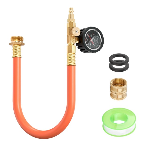 Flymer RV Winterizing Kit with Pressure Gauge Irrigation Blowout Adapter