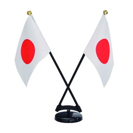 TOSPA Hikimaru Mini Japanese Flag 2-Piece Cross Set, Flag Size 3.9 x 5.9 inches (10 x 15 cm), Poles Included, Cross Japan Set