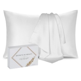 Mulberry Silk Pillowcase 22 Momme for Hair and Skin Anti-Wrinkle Anti-Ageing High Quality No Chemicals Gift Idea (Natural White, 40 x 60 cm)